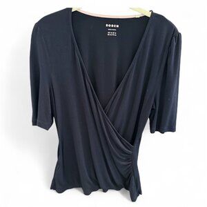 Boden Navy Wrap Front Top Size 12 US Stretch Jersey Blouse Workwear Classic